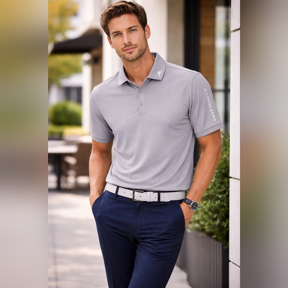 J.Lindeberg Gray Performance Polo Shirt | Golf Athleisure | Men’s L
